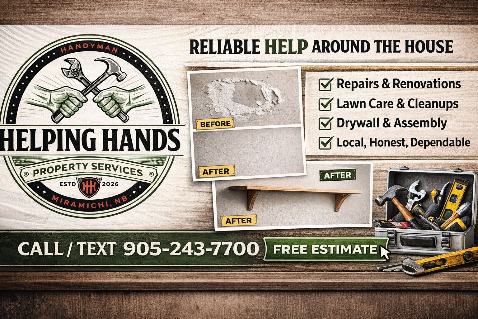 Helping Hands worker performing property maintenance in Miramichi