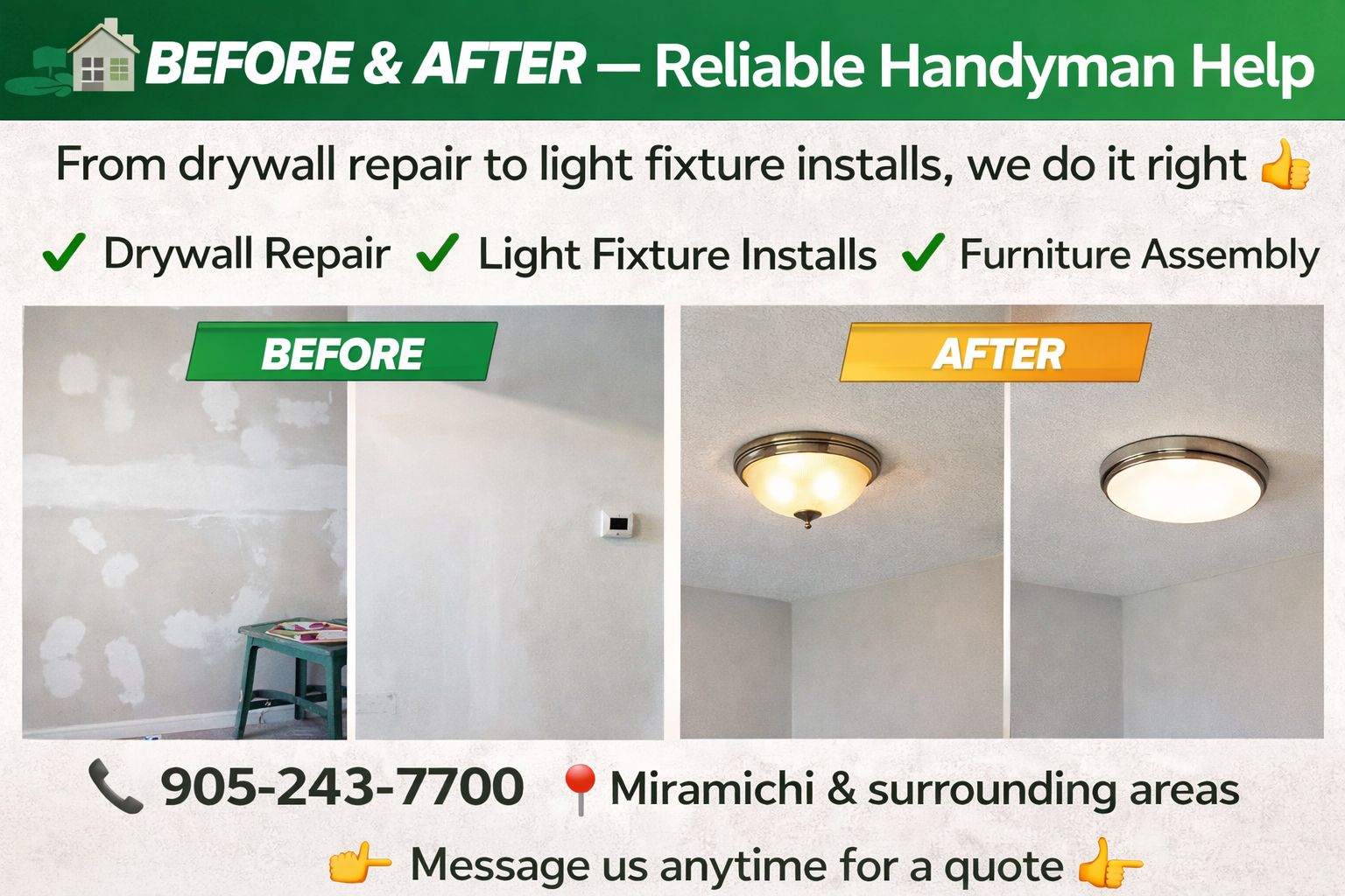 Drywall Repair & Light Fixtures — before and after